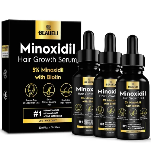 5% Minoxidil para el crecimiento del cabello para hombres y mujeres: Suero de tratamiento de rebrote de Minoxidil de extra fuerza para la pérdida de
