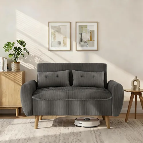Miniatura 8 de Shintenchi Sofá Loveseat Pequeño y Moderno, Sofá de 2 Asientos Tapizado en Tela de Mediados de Siglo, Muebles Love Seats para Espacios Pequeños
