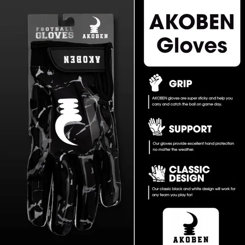 Miniatura 2 de AKOBEN Guantes de fútbol Guantes negros de fútbol Guantes de fútbol blancos Equipo de fútbol Guantes de fútbol para hombre Guantes