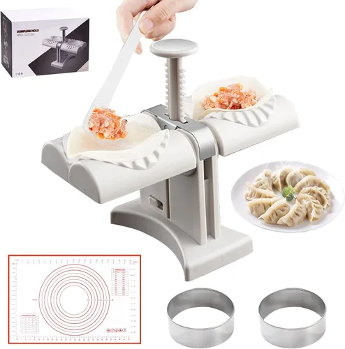 Molde Automático para Hacer Dumplings de Doble Cabezal para el Hogar, Prensa para Hacer Dumplings con Almohadilla de Amasado, 2 Herramientas de