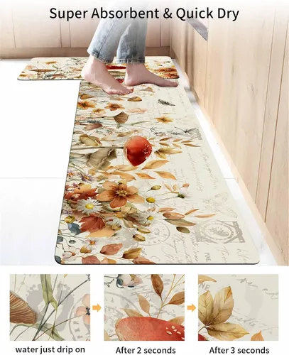 Miniatura 4 de Tapete de baño con hojas de hongo para bañera, antideslizante, de secado rápido y absorbente, tierra de diatomeas, fregadero, dormitorio, cocina