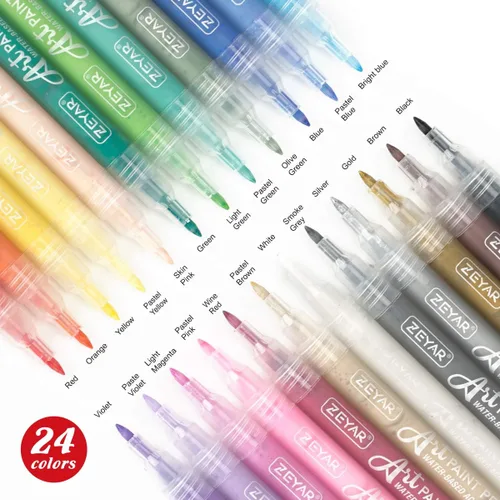 Miniatura 7 de ZEYAR Bolígrafos de pintura acrílica, extrafinos, 24 colores, tinta permanente e impermeable, certificado AP, funciona en roca, madera, vidrio, 24