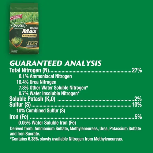 Miniatura 2 de Scotts Green Max Lawn Food, fertilizante para césped y suplemento de hierro para césped más verde, 10,000 pies cuadrados, 33.33 libras.