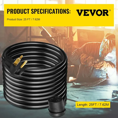 Miniatura 7 de VEVOR Cable de extensión de soldador de 25 pies, 40 amperios, 250 V, 8 calibre 3 puntas, cable de extensión de soldadura resistente con NEMA 6-50P a