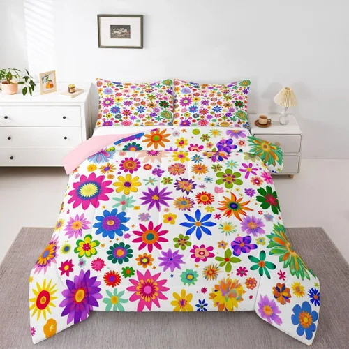 Miniatura 12 de Ropa de cama Groovy para niños, tamaño individual, edredón de flores psicodélicas retro de los años 70, estilo bohemio, exótico, hippie