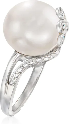 Miniatura 3 de Ross-Simons Anillo de perlas cultivadas de 0472-0492in con detalles de diamantes en plata de ley