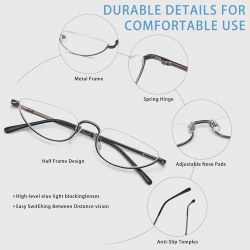 Miniatura 5 de Lentes de lectura de media luna para hombres y mujeres, lentes de montura metálica con bisagra de resorte