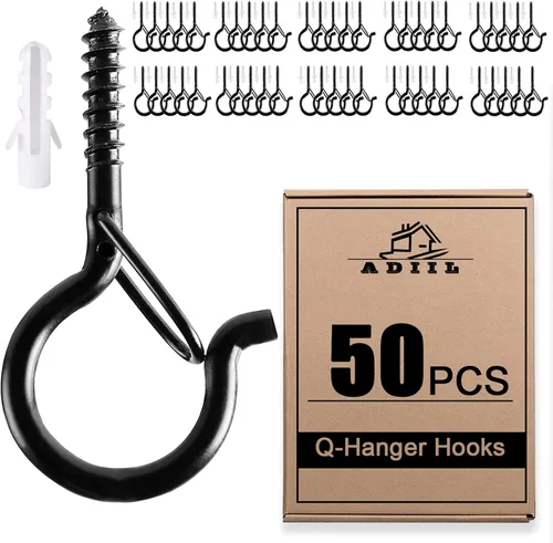 Miniatura 12 de ADIIL 12 ganchos Q con hebilla de seguridad, ganchos de tornillo resistentes al viento para colgar luces de cadena al aire libre, plantas, luces