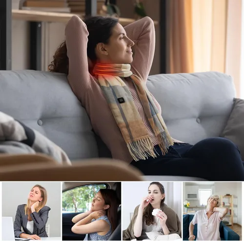Miniatura 6 de EN'DA professional Bufanda térmica para mujer recargable con batería, 3 niveles de control de temperatura, bufanda eléctrica de invierno, diseño