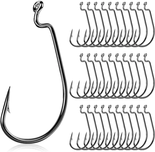 UCEC Anzuelos de pesca con vástago compensado, ganchos de gusano extra ancho, 2 plantillas de cebo de acero al carbono fuerte para lubina, trucha,