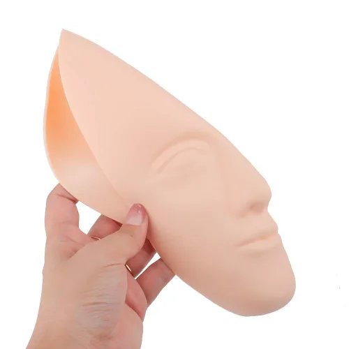 Miniatura 4 de 3 piezas 5D Facial Tattoo Skin Practice Head Silicone Fake Facial Training Skin con 1 base de soporte, delineador de ojos para cejas