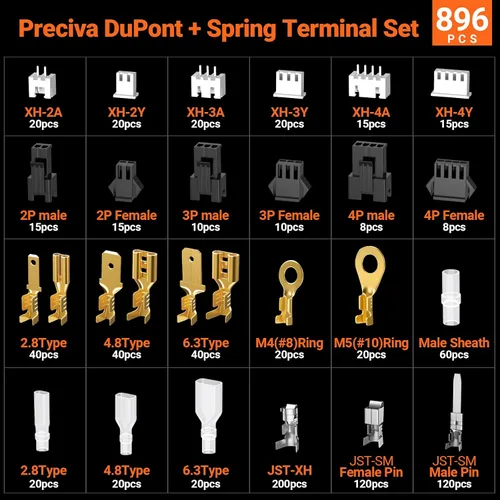 Miniatura 3 de Preciva Kit de herramientas de crimpadora de cables 5 en 1, para conectores Dupont y pala AWG 28-16, con 896 terminales