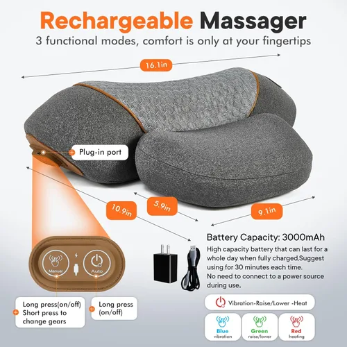 Miniatura 6 de Almohada masajeadora de cuello 3 en 1 con calefacción y tracción cervical, almohada cervical ergonómica para aliviar el dolor de cuello, espalda