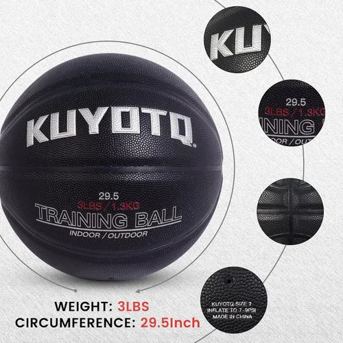 Miniatura 7 de KUYOTQ 3LBS/3.3LBS/2.2LBS Weighted Heavy Training Basketball 29.5/28.5" in and Outdoor Improving Handling Dribbling Passing Rebounding Skill Negro