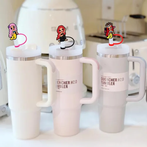 Miniatura 8 de Cubierta de Pajita, 4 Piezas de Tapas para Pajillas para Taza Stanley de 30oz y 40oz con Asa, Tapas de Silicona con Diseño de Sirena para Pajillas