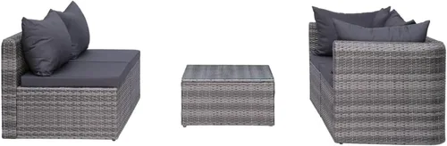 Miniatura 3 de Ensemble de Salon 5 Pièces en Simili-Rotin Gris PE Pour Jardin et Terrasse, Résistant aux Intempéries avec Coussin Amovible, Table Basse en Verre et