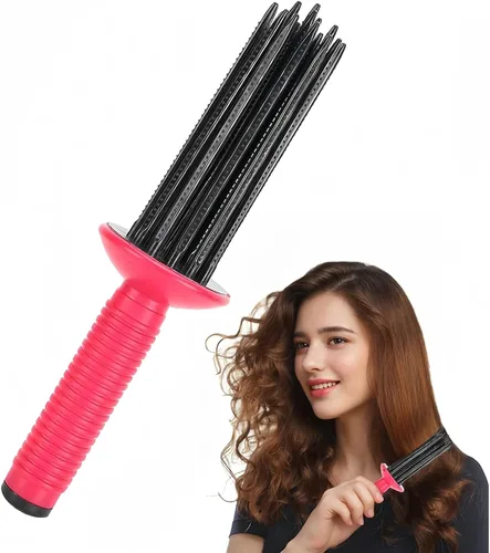 Herramienta para peinar el cabello rizado, peine de rollo de 17 dientes, rojo rosa+negro, cepillo profesional para peluquería para uso doméstico