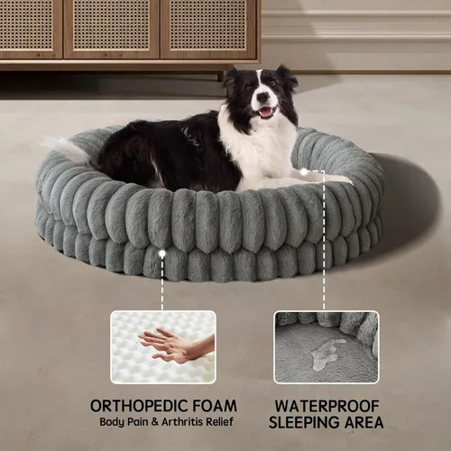 Miniatura 4 de BALANCE Cama de Donut de Lujo para Perros, 36 Pulgadas Camas Redondas para Perros Grandes Lavables, Cama Ortopédica Calmante para Perros con Fondo