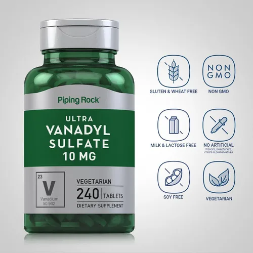 Miniatura 3 de Piping Rock Sulfato de vanadilo 10 mg 240 tabletas Suplemento ultra complejo con cromo Vegetariano, sin OMG, suplemento sin gluten
