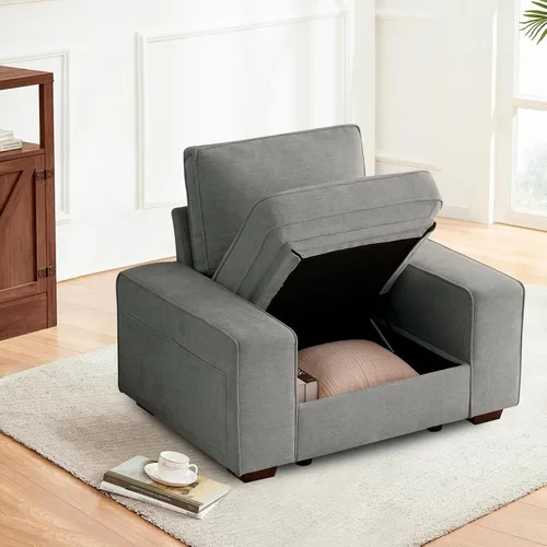 Miniatura 41 de TEKAMON Sofá Modular de 100" con Almacenamiento en los Asientos, Cómodo Sofá de Tela Chenilla de 3 Plazas para Sala de Estar, Oficina, Apartamento