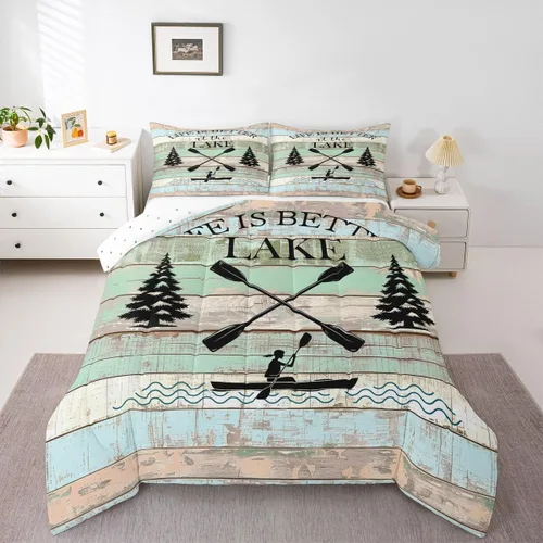 Miniatura 25 de Erosebridal Juego de edredón de reglas del lago, juego de ropa de cama tamaño matrimonial, edredón rústico para niños y niños, decoración de cabaña
