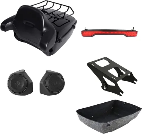 Miniatura 32 de TCMT King - Caja para maletero de motocicleta, almohadilla para respaldo, portaequipajes, altavoces, luces laterales, luz trasera para Harley