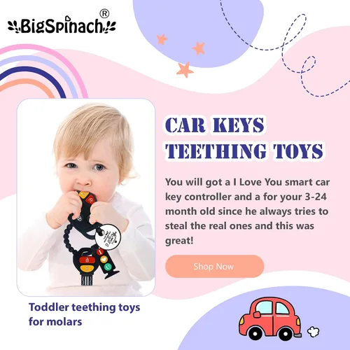 Miniatura 6 de BIGSPINACH Llaves de dentición para bebés, juguetes de 6 a 12 meses, juego combinado de mordedor gótico para automóvil, controlador remoto