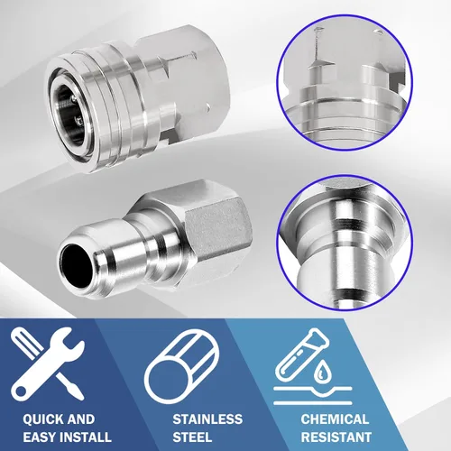 Miniatura 4 de M MINGLE Adaptador para lavadora a presión, 2 juegos de conexión rápida NPT de 3/8 pulgadas Accesorios para lavadora a presión de acero