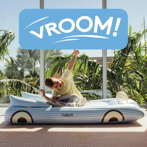 Miniatura 6 de FUNBOY Cama de viaje infantil azul inflable y colchón. Perfecta para fiestas de pijamas. Incluye bolsa de almacenamiento y transporte, individual
