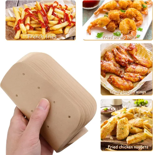 Miniatura 5 de WMKGG Papel pergamino rectangular para freidora de aire, 100 forros desechables perforados para freidora de aire con 2 alfombrillas de parrilla