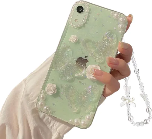 Miniatura 18 de Funda compatible con iPhone 13 Mini 3D, diseño floral de mariposa, transparente con diseño estético, fundas protectoras con purpurina y cristales