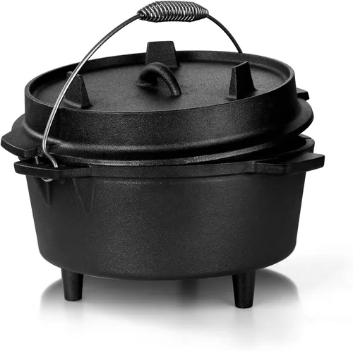 Miniatura 9 de Leonyo Horno holandés de campamento de 5 cuartos con tapa, horno holandés de hierro fundido pre-sazonado con levantador de tapa para cocinar
