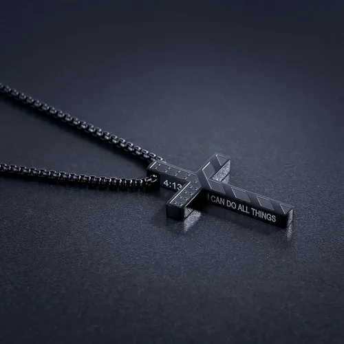 Miniatura 38 de Collar de cruz para hombre, regalo de Navidad, colgante de cruz, versículo bíblico, collares de acero inoxidable