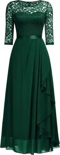 Miniatura 5 de Miusol Vestido largo de dama de honor con mangas 34 de contraste y encaje floral elegante para mujer