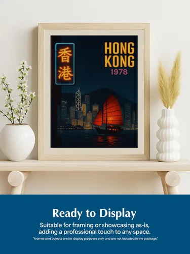 Miniatura 7 de AMERICAN LUXURY GIFTS Póster vintage de viaje de Hong Kong, horizonte nocturno retro de 1978, impresión sin marco de 8 x 10 pulgadas, arte de pared