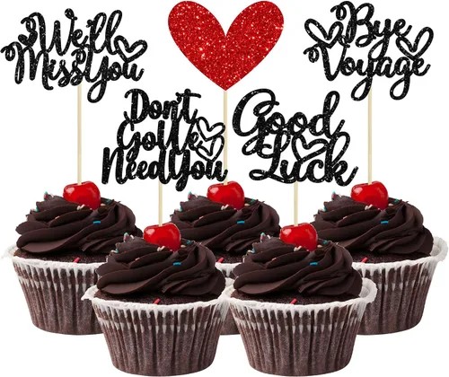 Miniatura 13 de 1 paquete de decoración para tartas con purpurina de corazón de buena suerte para cambio de trabajo, despedida de jubilación, graduación, temática