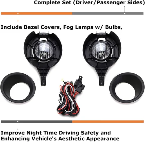 Miniatura 3 de iJDMTOY Kit de faros antiniebla con lente transparente izquierda/derecha con bombillas halógenas, cubiertas de bisel e interruptor de arnés