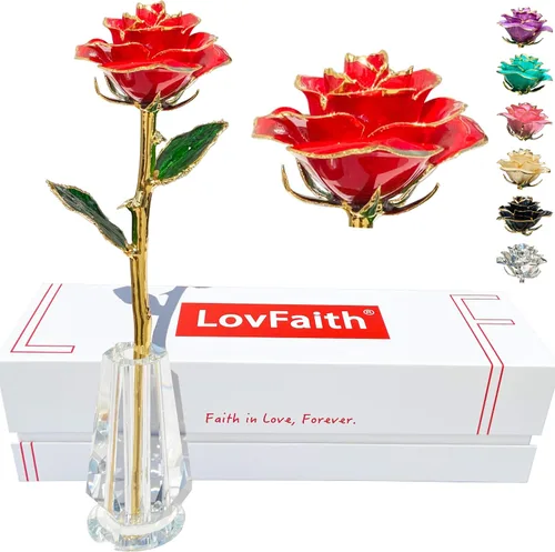 Miniatura 13 de Día de San Valentín, rosa real sumergida en oro de 24 quilates con soporte de cristal, el mejor regalo original de rosa para su esposa, aniversario