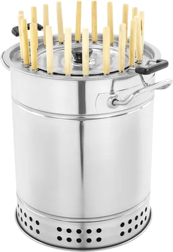 Parrilla de carbón portátil para barbacoa, parrilla envolvente de acero inoxidable, parrilla de barril de carbón, capacidad de 20 brochetas,
