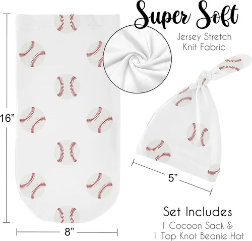 Miniatura 5 de Sweet Jojo Designs Juego de 2 gorros de béisbol para bebé, saco de dormir de punto elástico para bebé, recién nacido, saco de dormir, saco