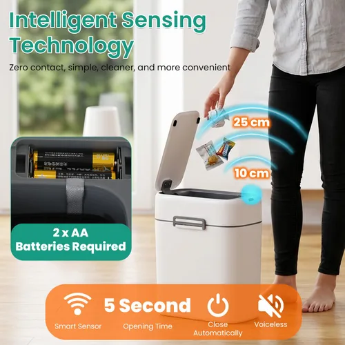 Miniatura 3 de FDW Cubo de Basura para Baño de 2.2 Galones con Tapa, Contenedor de Residuos de Plástico con Sensor Automático Delgado y Pequeño para Sala de Estar
