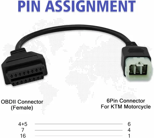 Miniatura 5 de Adaptador OBD2 para cable de diagnóstico de motocicleta KTM de 6 pines a 16 pines, apto para KTM Duke 125/200/690/990LC8/1190 RC8 programación ECU