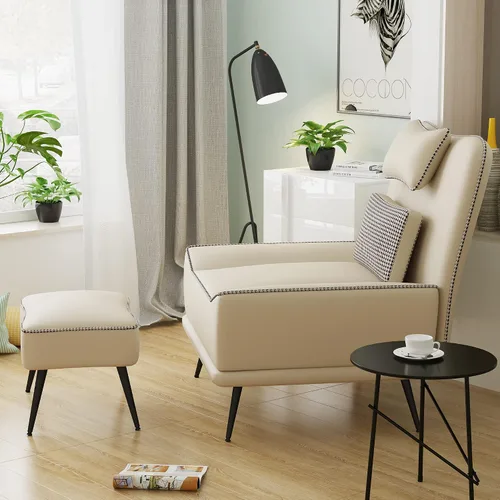 Miniatura 4 de ALISH Silla decorativa moderna con otomana, silla tapizada y juego otomano, cómodo sofá individual con cojín extraíble para sala de estar