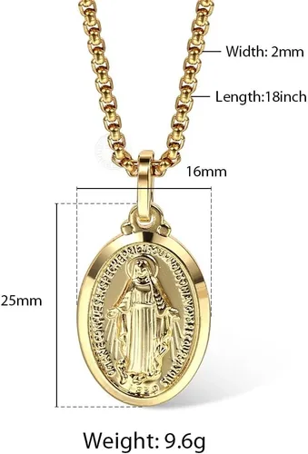 Miniatura 5 de Collar de Virgen de Guadalupe de oro amarillo de 18 quilates, joyería religiosa, dije de Nuestra Señora, Virgen María, collares con dijes