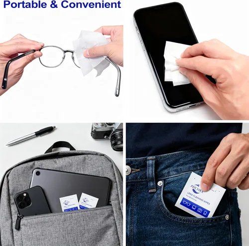 Miniatura 5 de ARCHXX 400 toallitas para lentes para lentes, + 1 bolsa con clip, limpiador de lentes de microfibra, envueltas individualmente prehumedecidas