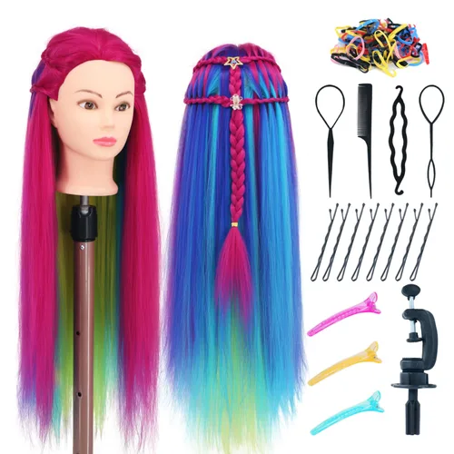 Miniatura 10 de Eumos Cabeza de Maniquí con Cabello, Cabeza de Entrenamiento de 29'' para Trenzado, Cabeza de Muñeca para Peinado, Maniquí de Cosmetología, Cabeza