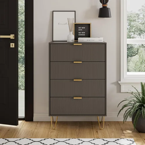Miniatura 10 de Masupu Cómoda de 4 cajones, cajón, armario de almacenamiento alto con patas de metal, cómoda pequeña para dormitorio, sala de estar, armario