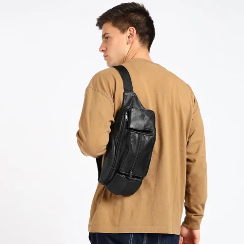 Miniatura 7 de Cangurera de Leatherboss Jumbo con bolsillos laterales Valcro, Negro