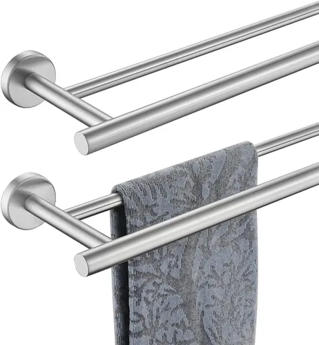 Miniatura 18 de JQK - Barra doble para toallas de baño, oro cepillado de 30 pulgadas, toallero de acero inoxidable 304 de 0.8 mm de espesor para baño, soporte