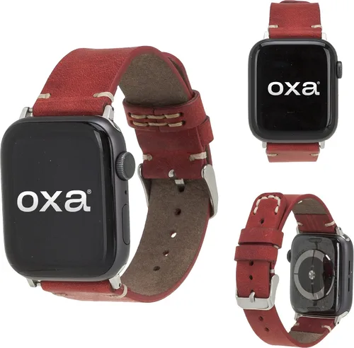 Miniatura 9 de OXA Leather Stitch Detailed Compatible with Apple Watch Band Series 8 7 6 5 4 3 2 1 SE Ultra Polished Stainless-Steel Buckle and Adapters Men